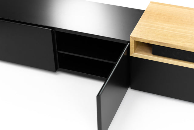 TV Lowboard - Soundbarmöbel, schwarz-matt und Eichenholz