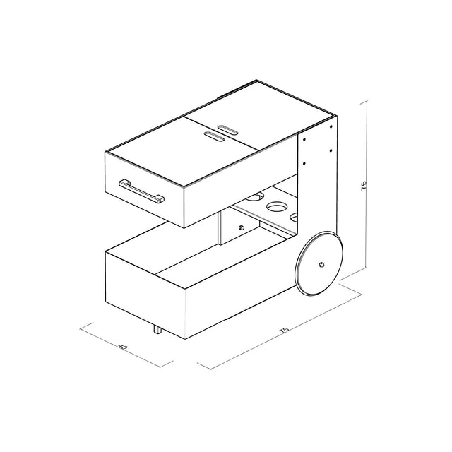 Design Servierwagen – Küchenwagen, schwarz & weiß aus Stahl und Eichenholz